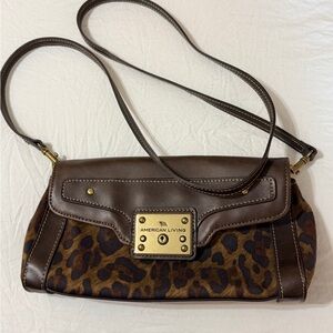 American Living Brown Leopard-Print Leather Shoulder Bag